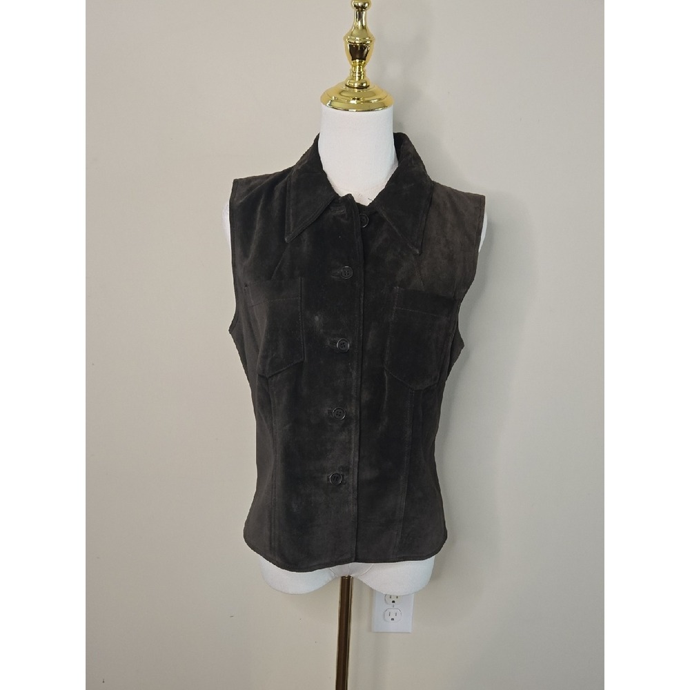 Vintage Ann Taylor Brown Suede Vest Western Festival 90s Boho Cowgirl Layering